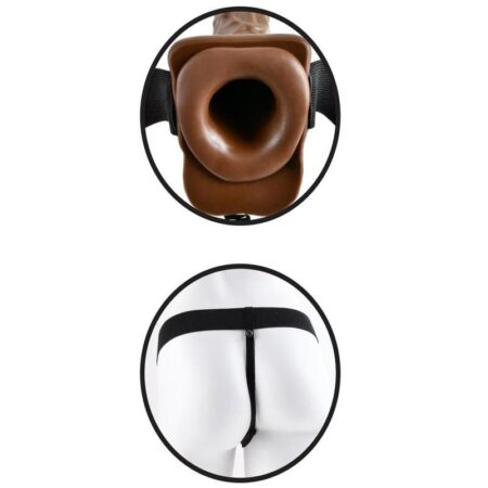 Fetish Fantasy Series Hollow Strap-On Dildo with Balls and Stretchy Harness 7in - Chocolate