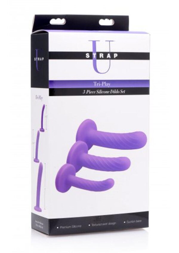 Strap U Tri-Play 3 Piece Silicone Dildo Set - Purple