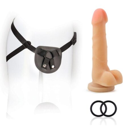 SX For You Harness Kit with Silicone Dildo 7in - Vanilla/Black