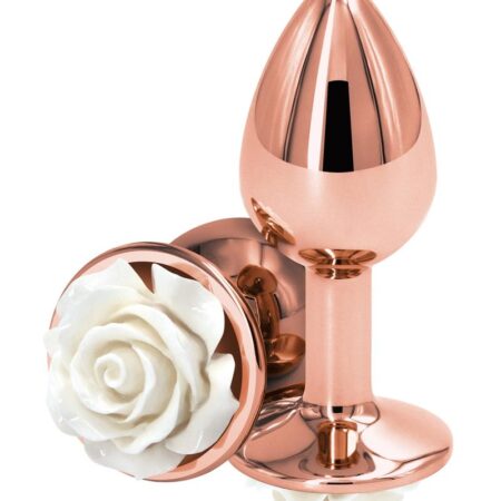 Rear Assets Rose Aluminum Anal Plug - Small - White/Rose Gold