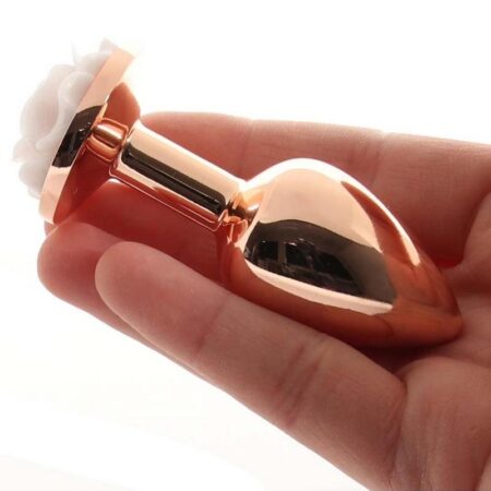 Rear Assets Rose Aluminum Anal Plug - Small - White/Rose Gold