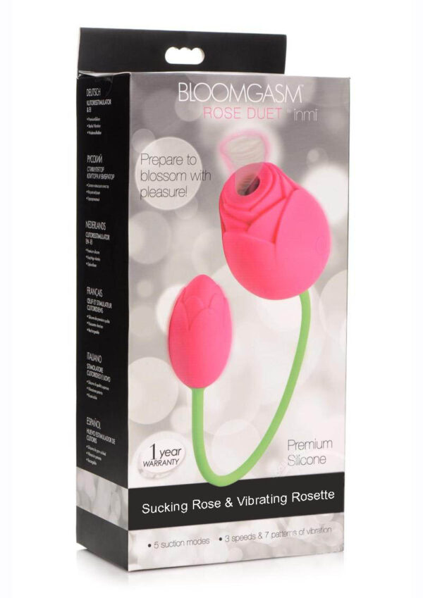 Inmi Bloomgasm Rose Duet 15x Silicone Rechargeable Vibrating & Sucking Clit Stimulator - Pink