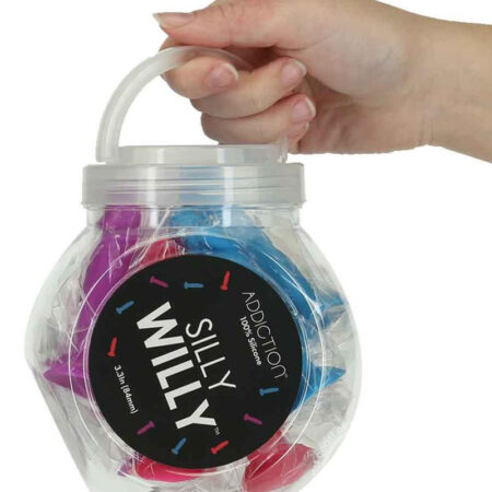 Addiction Silly Willy Silicone Mini Dongs 3.3in - Assorted Colors (12 Per Bowl)