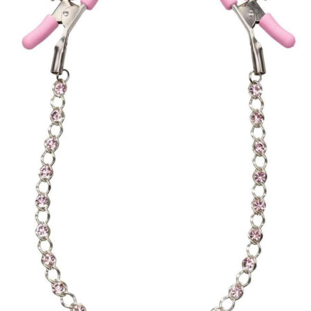 Nipple Play Crystal Chain Nipple Clamps - Pink