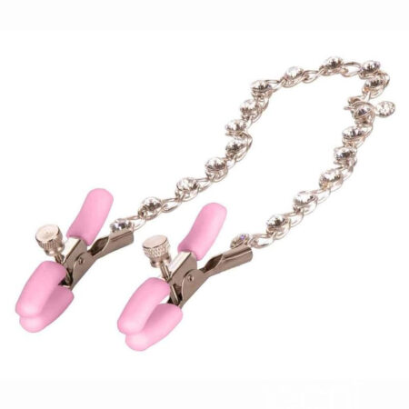 Nipple Play Crystal Chain Nipple Clamps - Pink