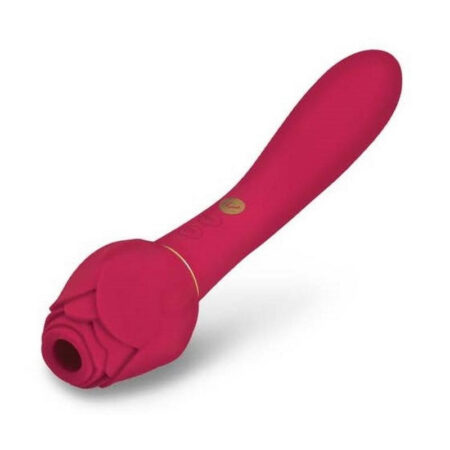 Secret Kisses Rosegasm Twosome Rechargeable Silicone Dual End Vibrator with Clitoral Stimulator - Red