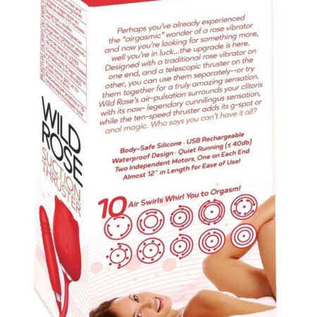 Wild Rose & Thruster Rechargeable Silicone Clitoral Stimulator with Suction - Red