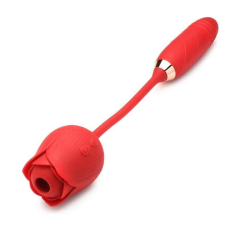 Bloomgasm Romping Rose 10X Rechargeable Silicone Suction Rose & Thrusting Vibrator - Red