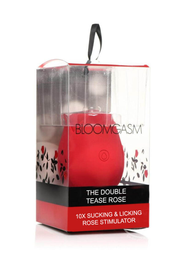 Bloomgasm Double Tease Rose 10X Rechargeable Silicone Sucking & Licking Stimulator - Red