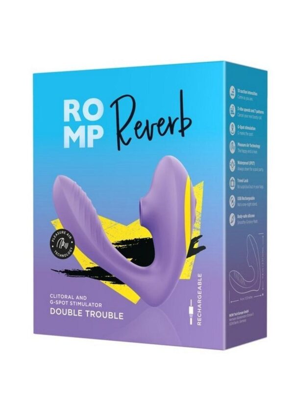 Romp Reverb Rechargeable Silicone G-Spot Vibrator with Clitoral Air Stimulator - Purple