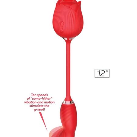 Wild Rose Come Hither Rechargeable Silicone Dual Stimulator with Clitoral Suction - Red