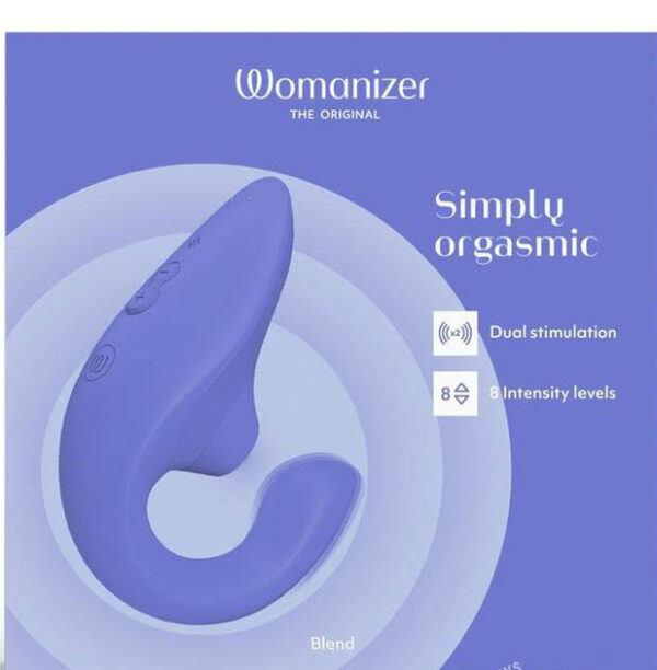 Womanizer Blend Rechargeable Silicone Vibrator with Clitoral Stimulator - Vibrant Blue