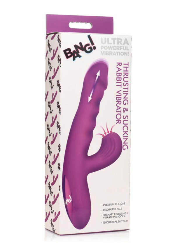 Bang! Thrusting & Sucking Rechargeable Silicone Rabbit Vibrator - Purple